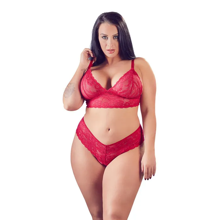 Cottelli Collection Cottelli Plus Size Red Lace Bra And Briefs Plus Size