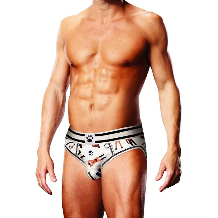 Mens Underwear Prowler Prowler Leather Pride Open Brief White Small