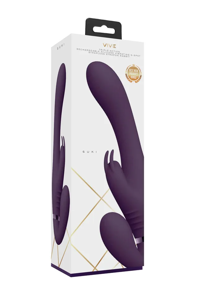 Female Sex Toys Shots America VIVE SUKI Rechargeable Triple Motor PulseWave Vibrating Silicone Strapless StrapOn