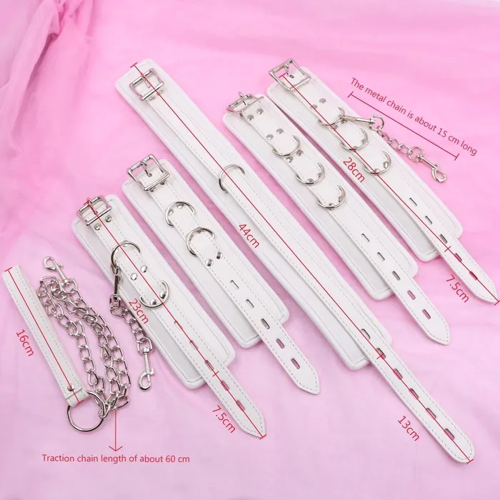 Couples House of Dasein Restraint Kits Sets White Padded Collar Cuffs Ankle Wrist Leash Bondage Kink Bdsm Kit
