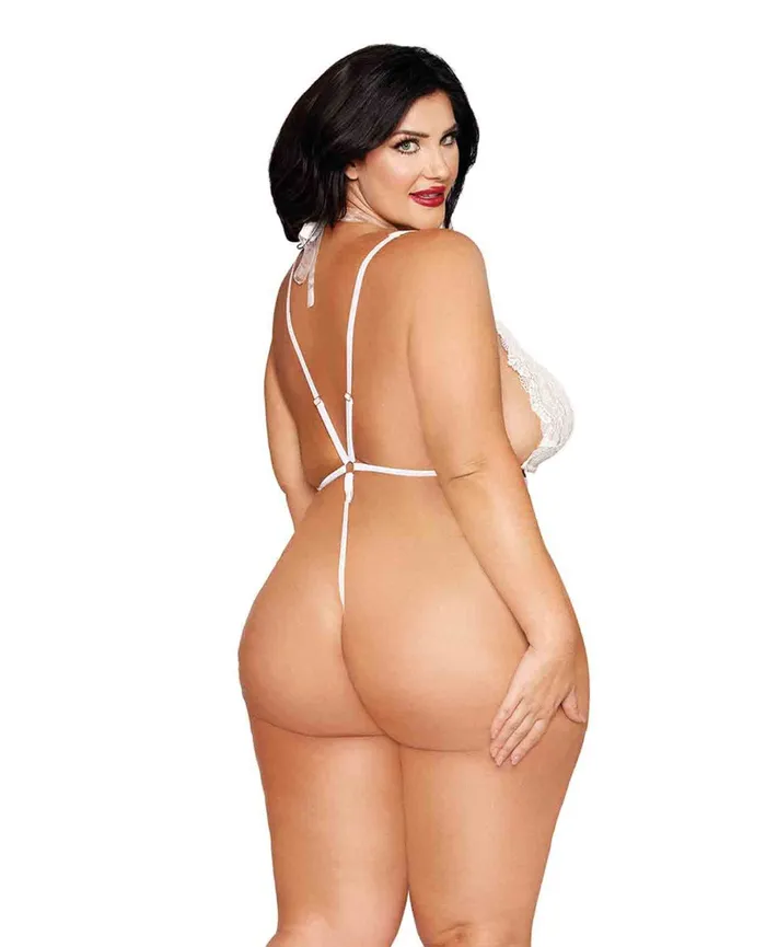 Dreamgirl Stretch Lace Teddy wRemovable Pearl Harness White Queen Female Sex Toys