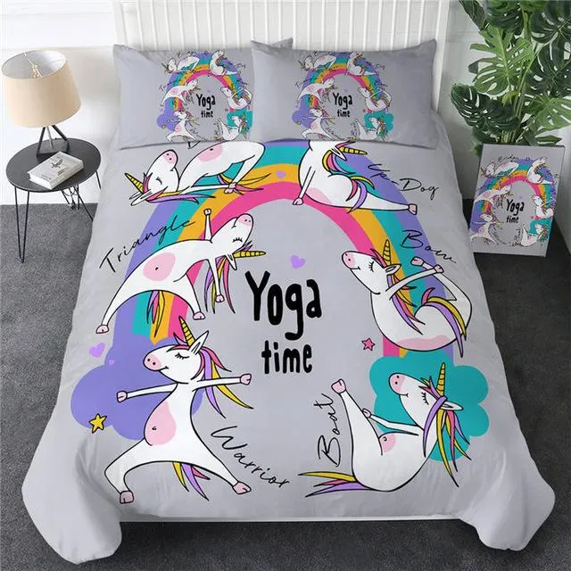 House of Dasein Female Sex Toys Quilt Covers Unicorn Rainbow Yoga Time Quilt Cover 3Pcs Bedding Set Bedroom Dcor Kawaii Littles