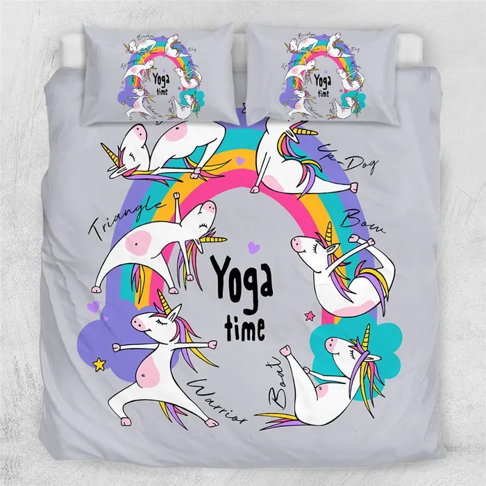 House of Dasein Female Sex Toys Quilt Covers Unicorn Rainbow Yoga Time Quilt Cover 3Pcs Bedding Set Bedroom Dcor Kawaii Littles