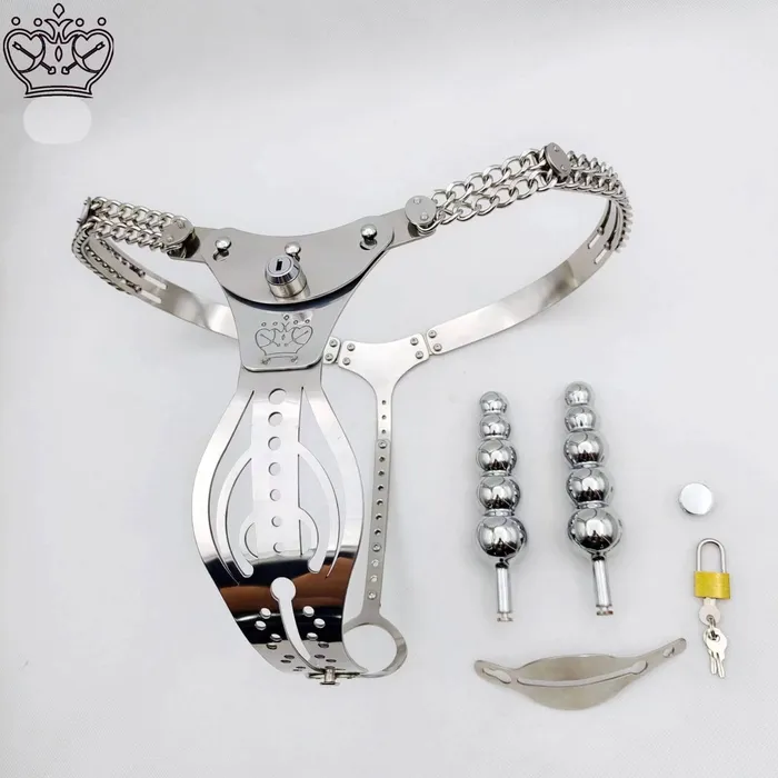 Male Sex Toys CHASTITY CAGE CO Stainless Steel 20 Hollowed Out Adjustable Chastity Belt For Female