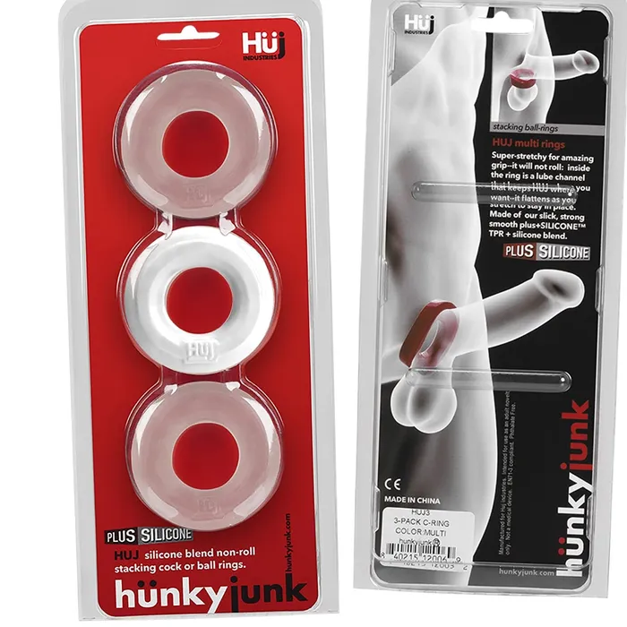 OXBALLS Male Sex Toys Hunkyjunk Huj CRing 3Pk White Ice Clear Net