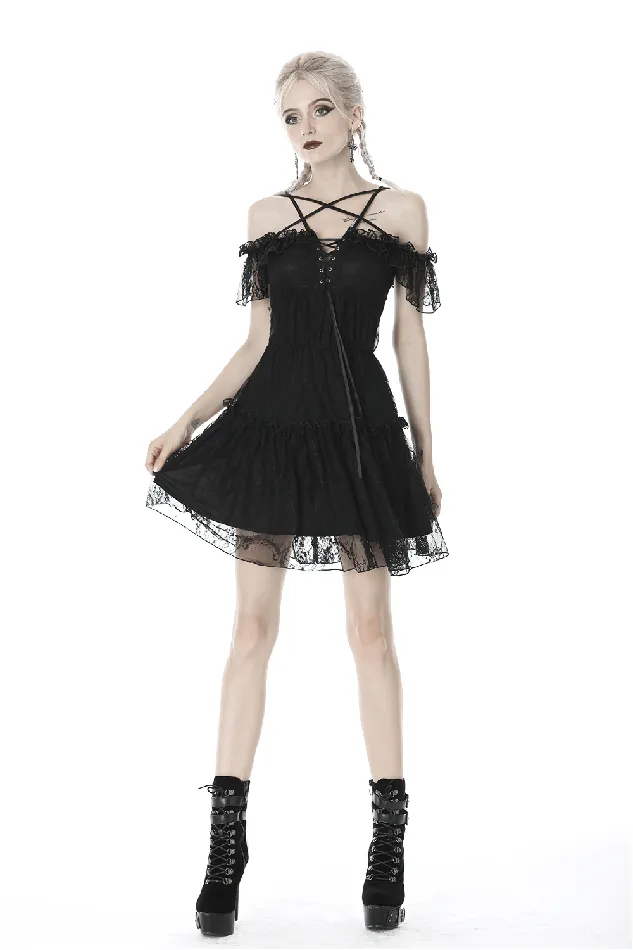 Anal EVEs SECRETS Gothic Pentagram Lace OfftheShoulder Dress for Women