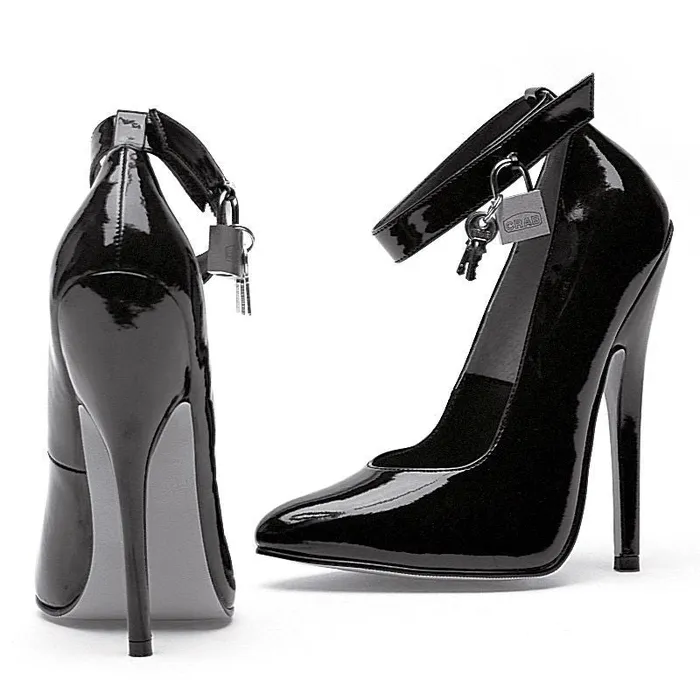 Anal Fetish Pump w Lock and Key Black 6in Size 9 Black Ellie Shoes