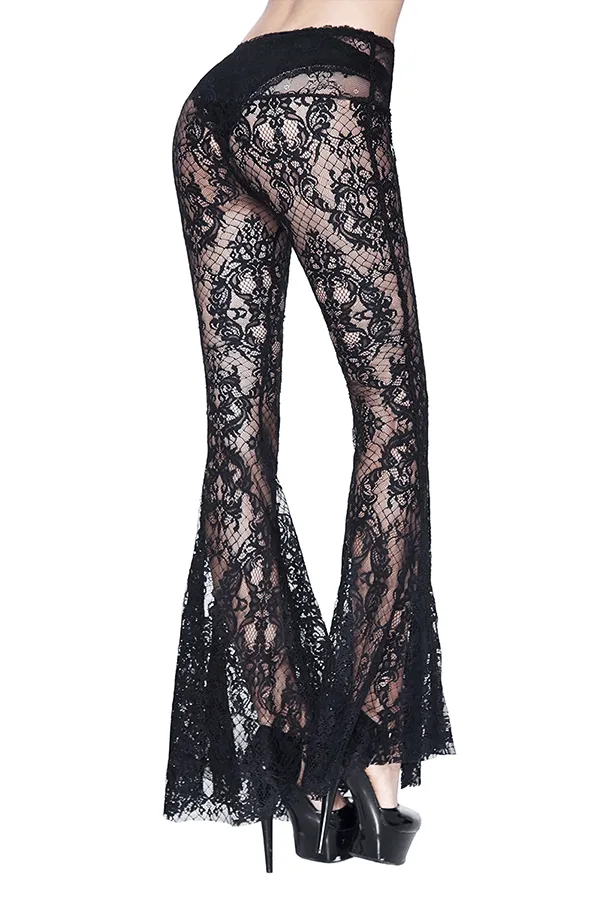 Anal Womens Black Lace Flare Pants Gothic Elegance Trousers EVEs SECRETS