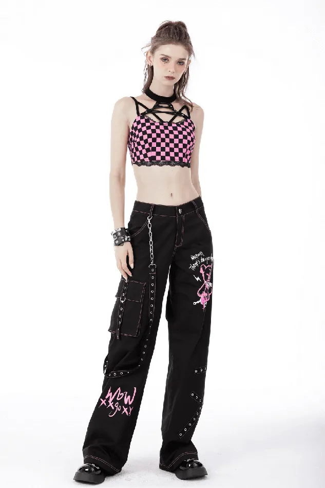 EVEs SECRETS Halter Crop Top in Black and Pink Featuring Strappy Design Vibrators