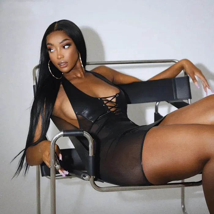 Female Sex Toys EVEs SECRETS Sexy Black Mini Dress for Ladies PU Leather Dress with LaceUp Hollow Open Back