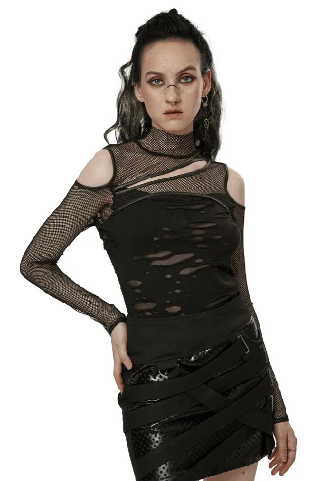 Male Sex Toys EVEs SECRETS Asymmetrical Punk Mesh Layered Top with Hollowed Shoulders Male Sex Toys EVEs SECRETS Asymmetrical Punk Mesh Layered Top with Hollowed Shoulders