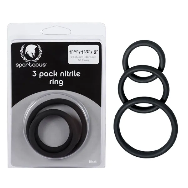 Spartacus Male Sex Toys Spartacus Nitrile Cock Ring Set Pack of 3 Black